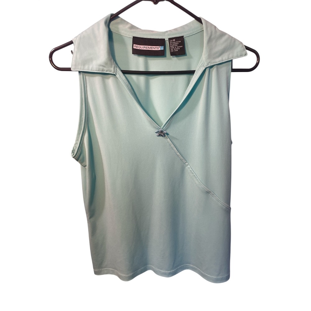Requirements Sleeveless Top Collared V-Neck Knit Blouse Light Green M